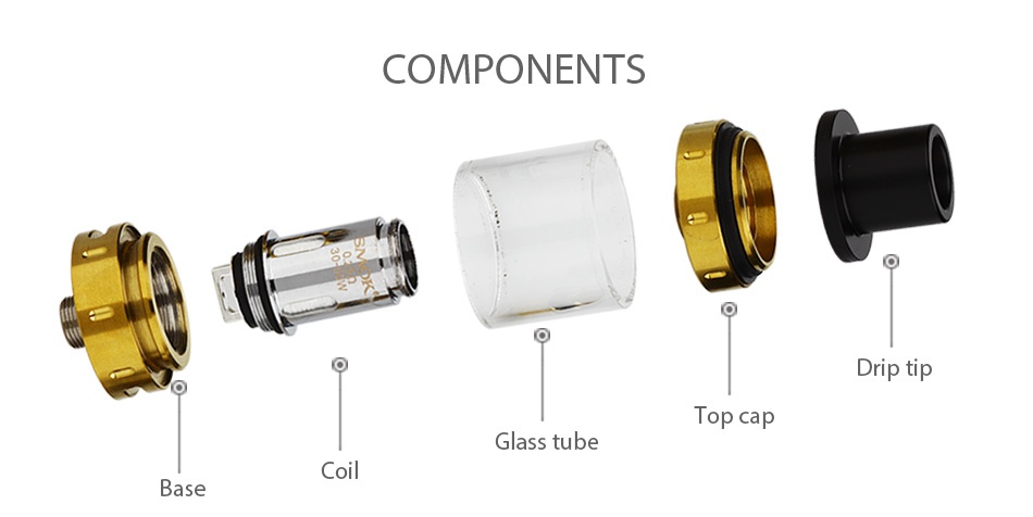 SMOK Vape Pen Tank 2ml COMPONENTS D Top cap Glass tube Base