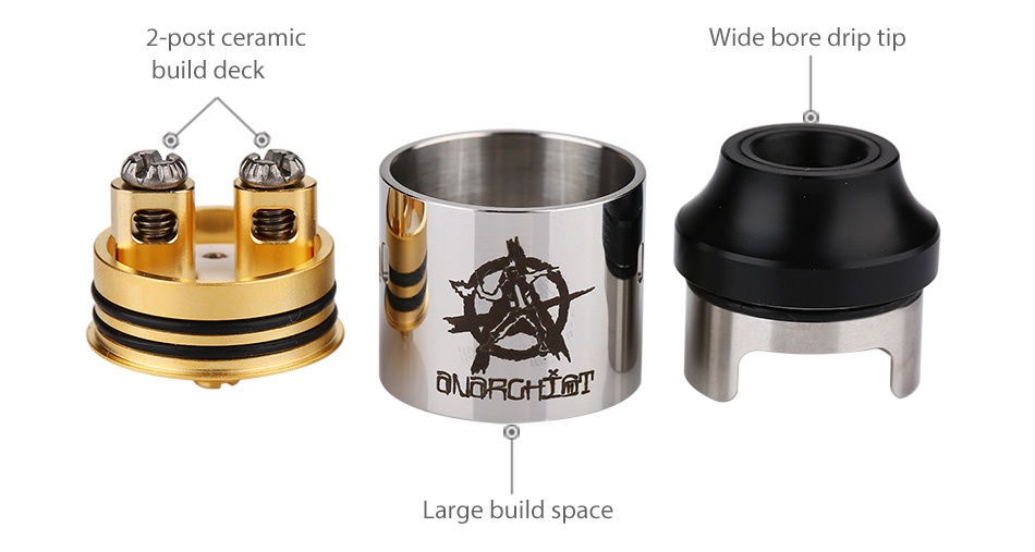 Anarchist Riot RDA 2 post ceramic Wide bore drip tip build deck N6Rc  Large build space