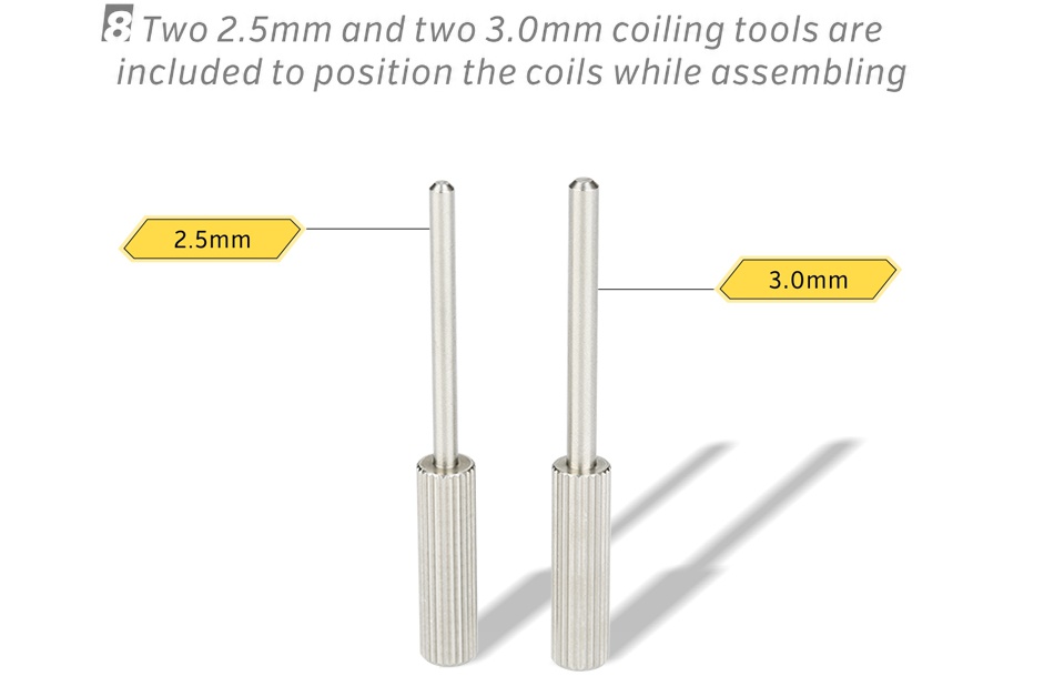 Digiflavor Aura RDA 8 Two 2 5mm and two 3  0mm coiling tools are included to position the coils while assembling 2 5mm 3 0mm 2